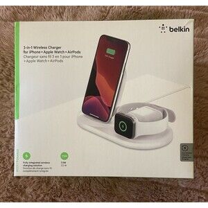 Belkin 3-in-1 Wireless Charging Station for iPhone, Apple Watch, Air Pods White